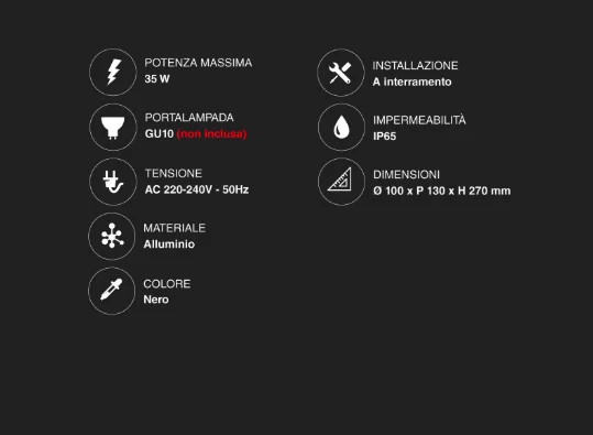 Portafaretto da giardino con portalampada per lampadine GU10 - Picchetto da interramento alluminio nero