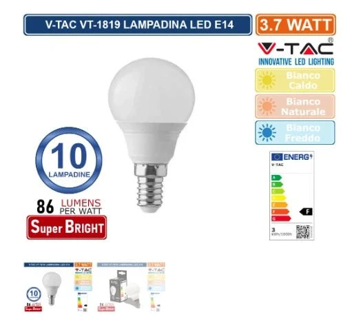 Lampadina Led E14 3.7W V-TAC - Bulb P45 - Miniglobo SMD - Disponibile Luce: Calda 3000k - Naturale 4000k - Fredda 6500k