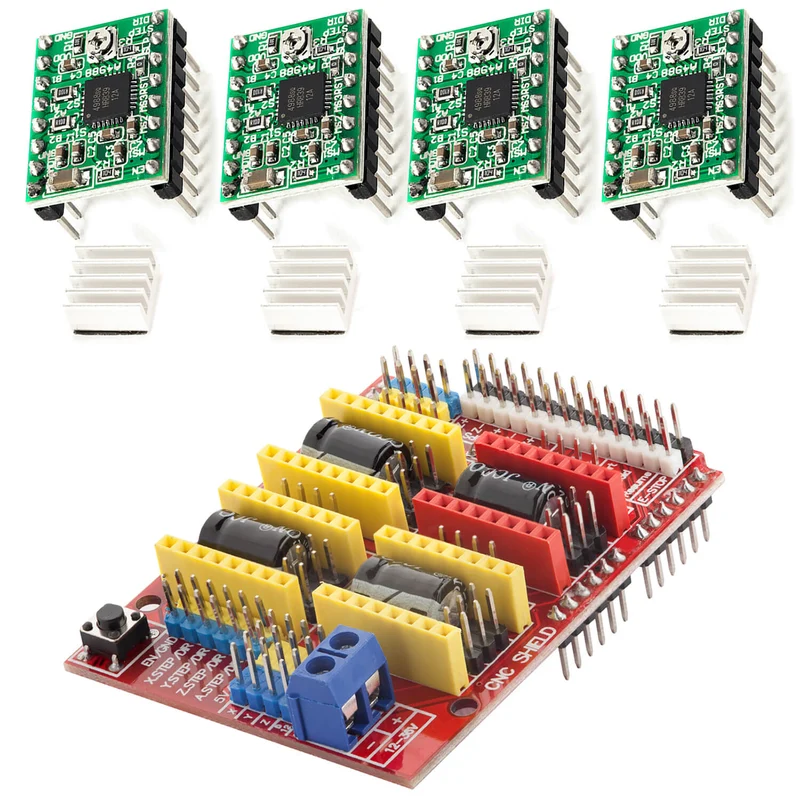 CNC Shield V3 Bundle with 4 pieces A4988 Steppera drivers Stepper with heat sink for 3D printer compatible with Arduino