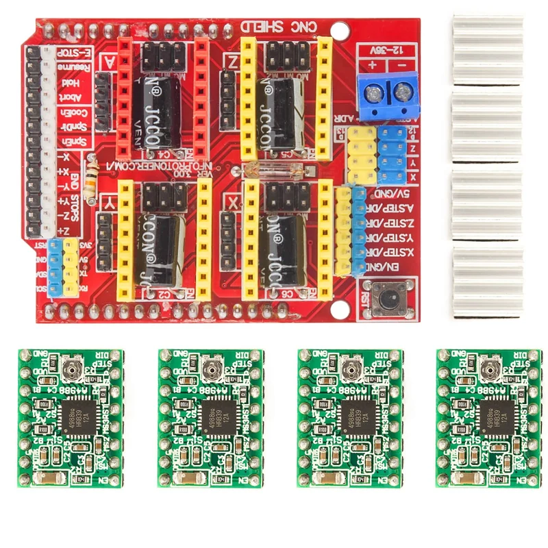 CNC Shield V3 Bundle with 4 pieces A4988 Steppera drivers Stepper with heat sink for 3D printer compatible with Arduino