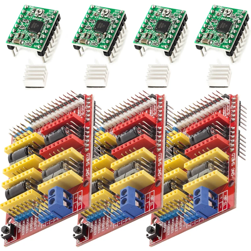 CNC Shield V3 Bundle with 4 pieces A4988 Steppera drivers Stepper with heat sink for 3D printer compatible with Arduino