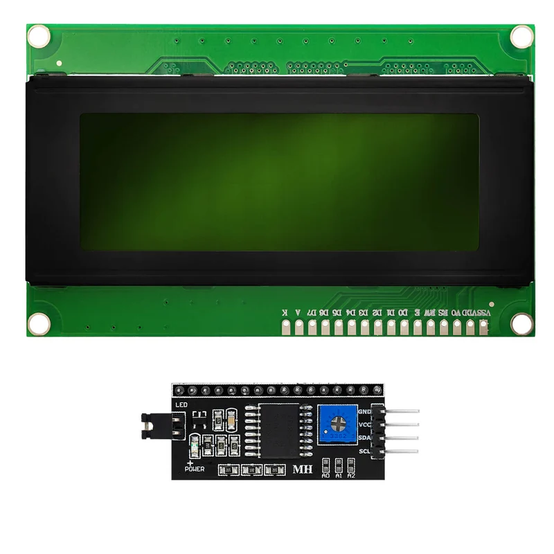 HD44780 2004 LCD Display Bundle 4x20 characters with I2C interface green