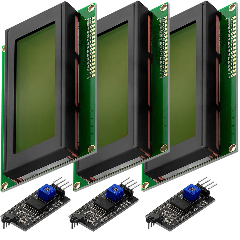 HD44780 2004 LCD Display Bundle 4x20 characters with I2C interface green