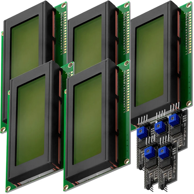 HD44780 2004 LCD Display Bundle 4x20 characters with I2C interface green