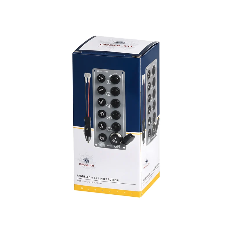 Pannello Elettrico Verticale 5 Interruttori + Presa 12V – Alluminio IP56