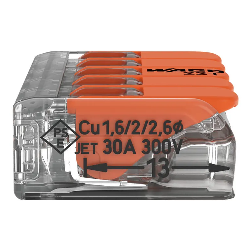 WAGO 221-615 - Morsetto di giunzione COMPACT per tutti i tipi di conduttore max. 6 mm - 5 conduttori