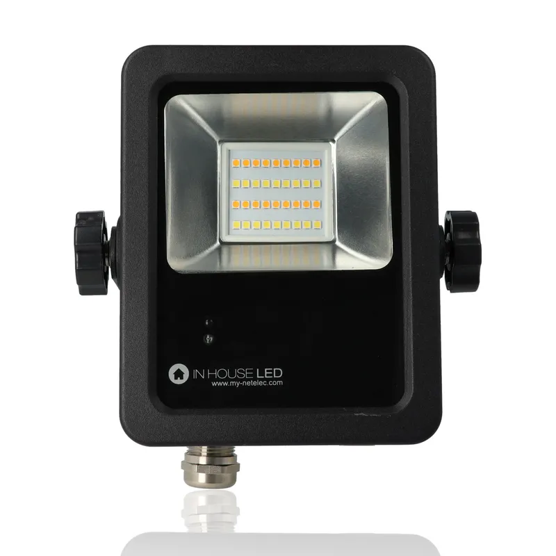 Proiettore LED con rilevatore di presenza, 15W, 220Vac, con regolazione temperatura luce (Calda - Naturale - Fredda), Nero