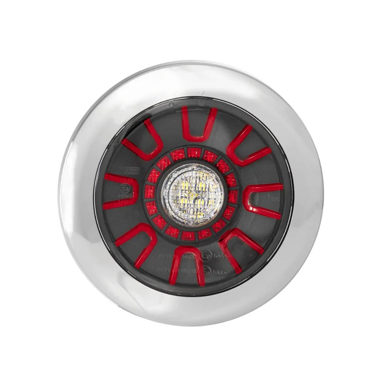 Fristom Dark Round Rear Light with Fog, Tail & Reverse / Chrome Cover