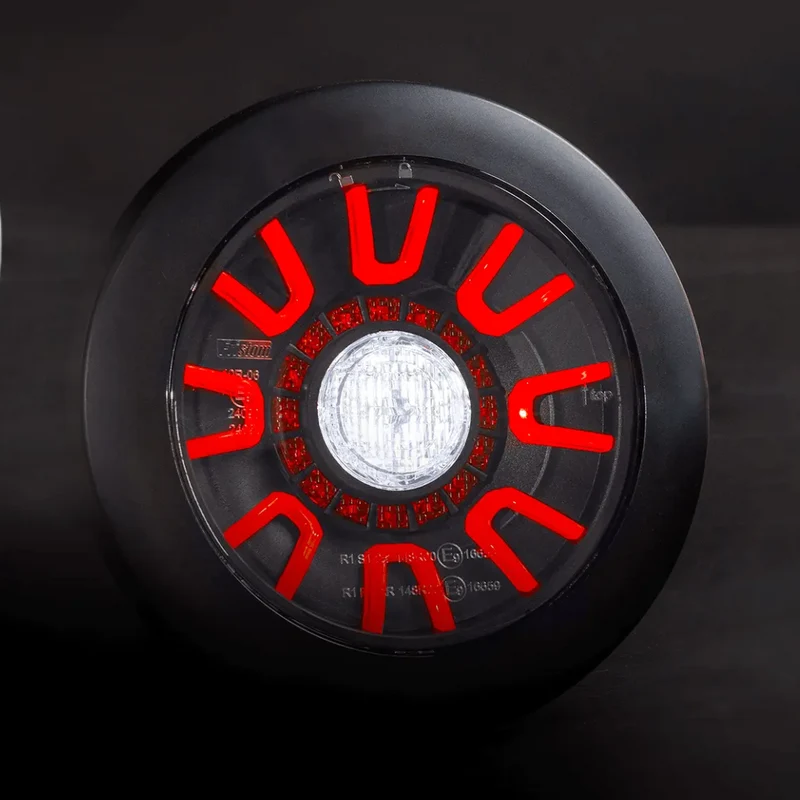 Fristom Dark Round Rear Light with Fog, Tail & Reverse / Black Cover