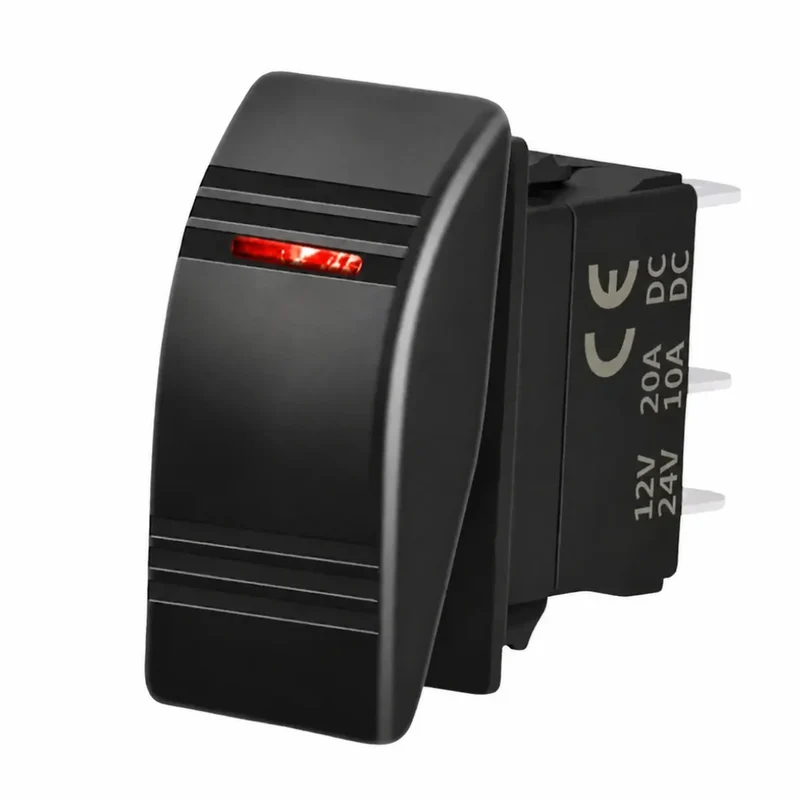 Interruttore a bilanciere rettangolare ON-OFF con LED rossi