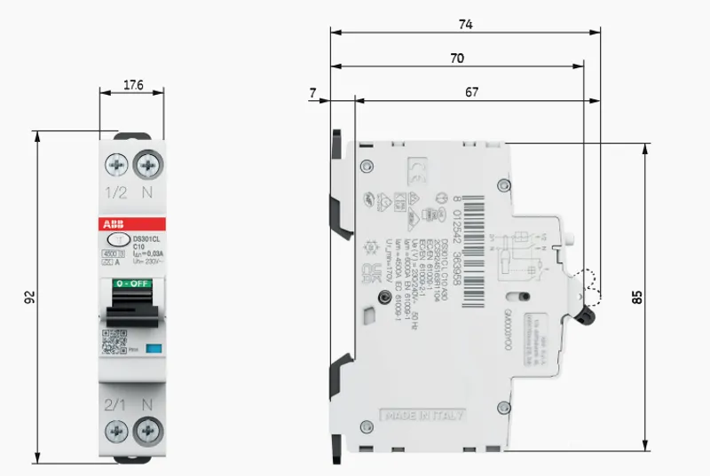 ABB DS301CLC16A30 - Magnetotermico differenziale SLIM - 1 Modulo - DS301CLC - 1P+N - 4500 - C16 - 0,03 - tipo A
