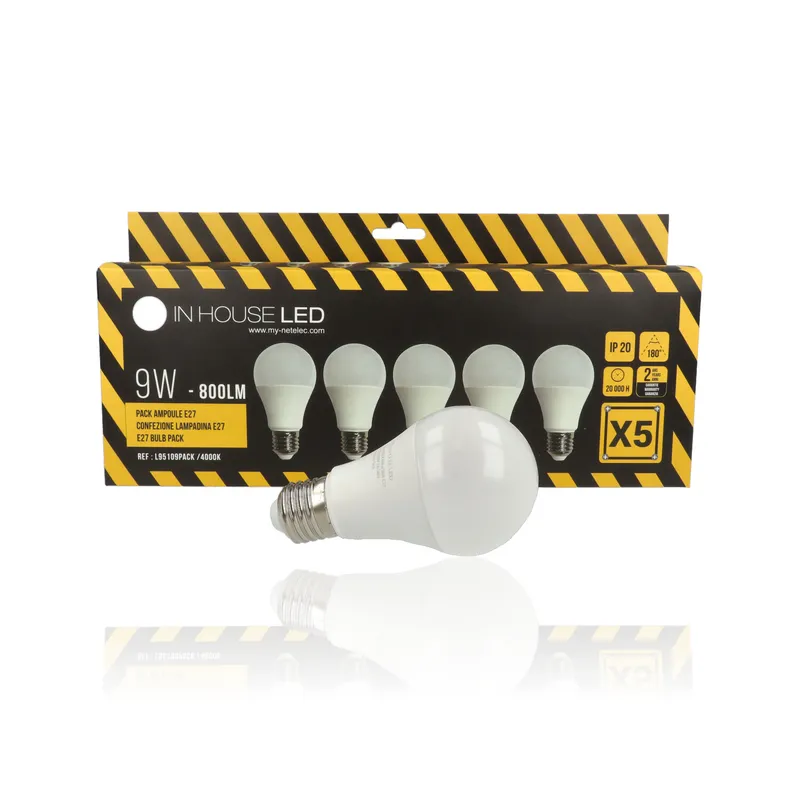 Set 5 lampadine Goccia LED, E27, 9W, 220Vac, Luce Naturale