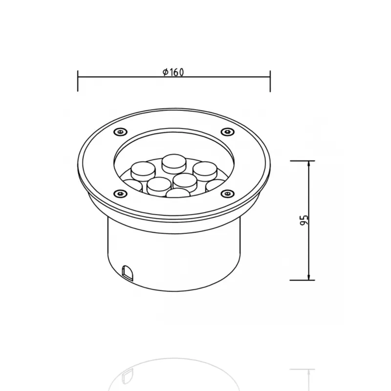 Faretto da interrare diam.160mm, 9W, 220Vac, Luce Fredda