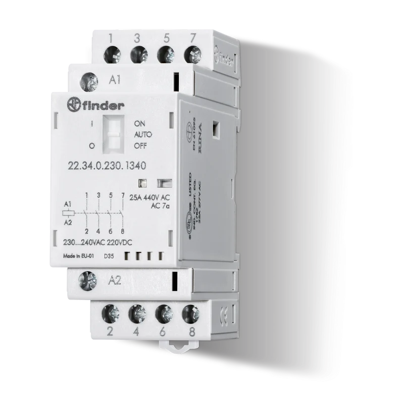 FINDER 223400244320 - Contattore Modulare Finder 25A 4NO Bobina 24V AC/DC LED