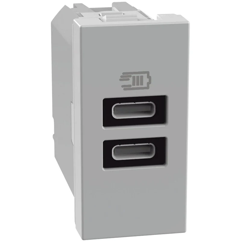 Caricatore USB Bticino MatixGO 15W con 2 porte tipo C grigio JG4191CC
