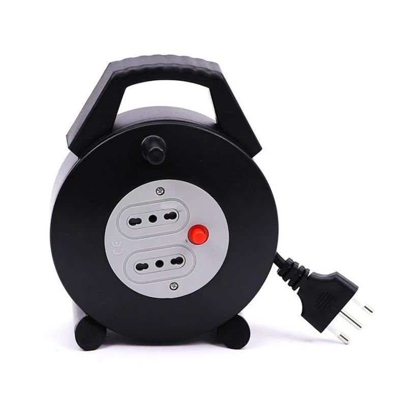 Prolunga Avvolgicavo Spina 16A e 2 Prese 10/16A Bipasso Colore Nero - 5 metri