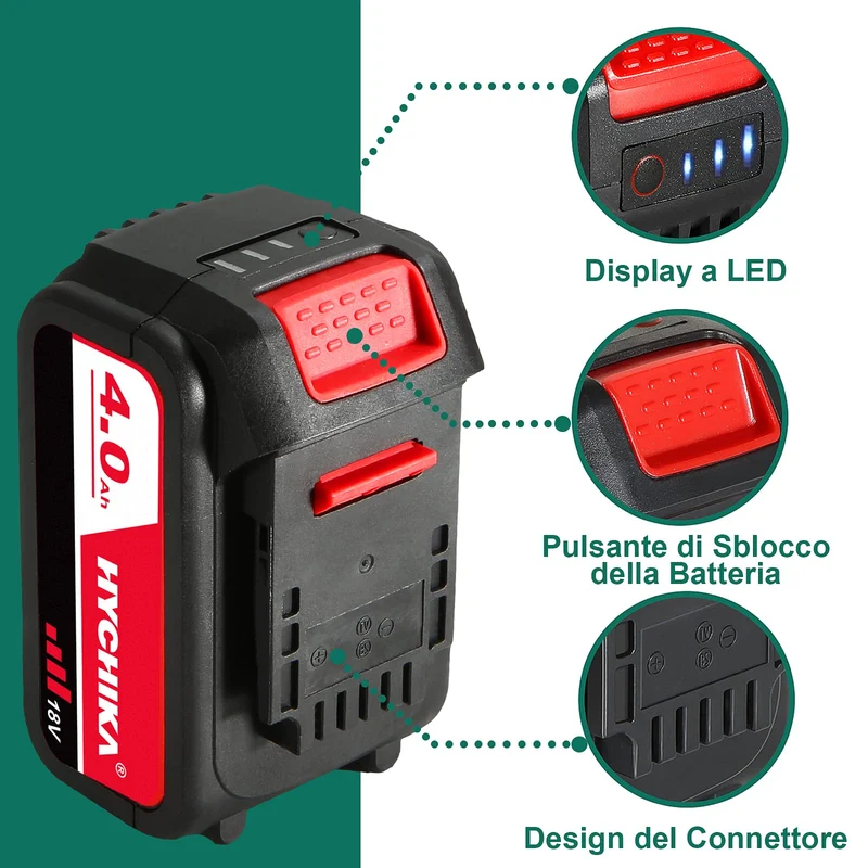 HYCHIKA 18V Batteria Ricaricabile, 4.0Ah Batteria di Ricambio, per HYCHIKA 18V Sega a Gattuccio