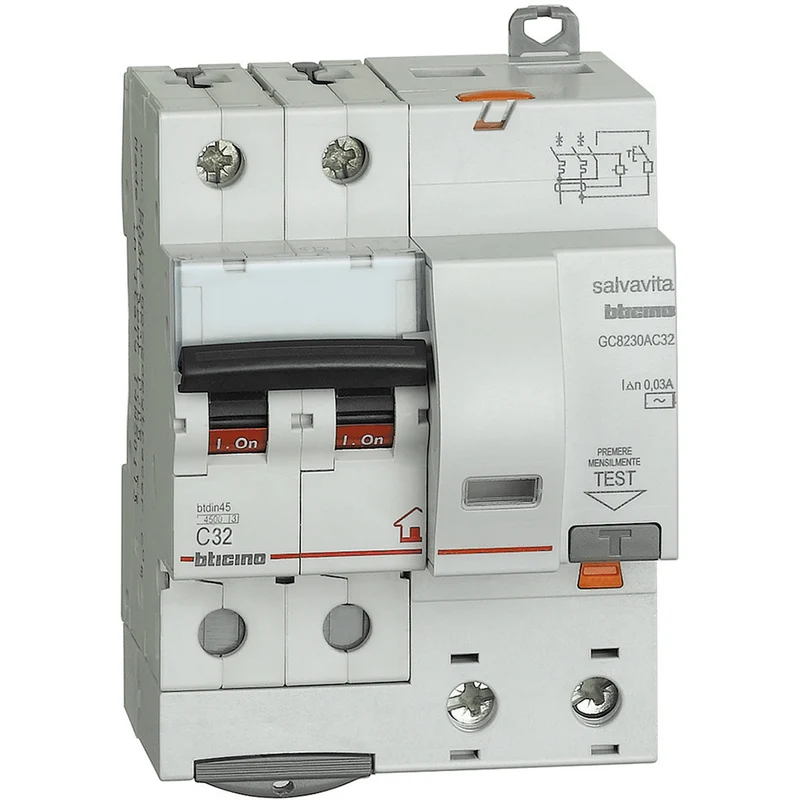 BTICINO GC8230AC32 - Magnetotermico differenziale BTDIN-RS 2P - 4500 - C32 - 0,03 - tipo AC