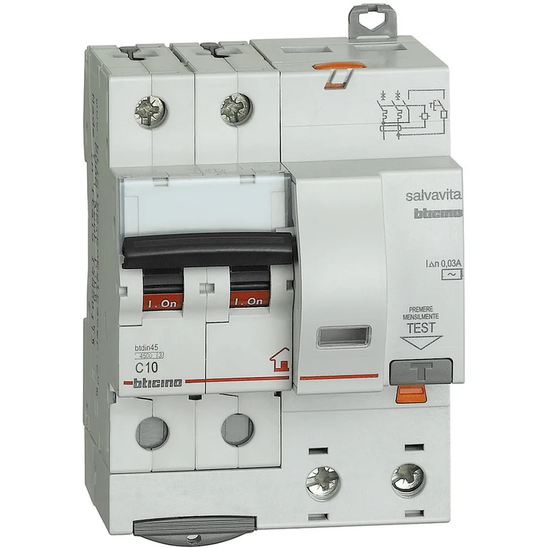 BTICINO GC8230AC10 - Magnetotermico differenziale BTDIN-RS 2P - 4500 - C10 - 0,03 - tipo AC