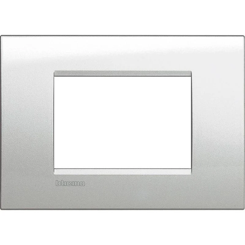 BTICINO LNA4803GL - Placca quadra 3 moduli - argento lunare - materiale metallo