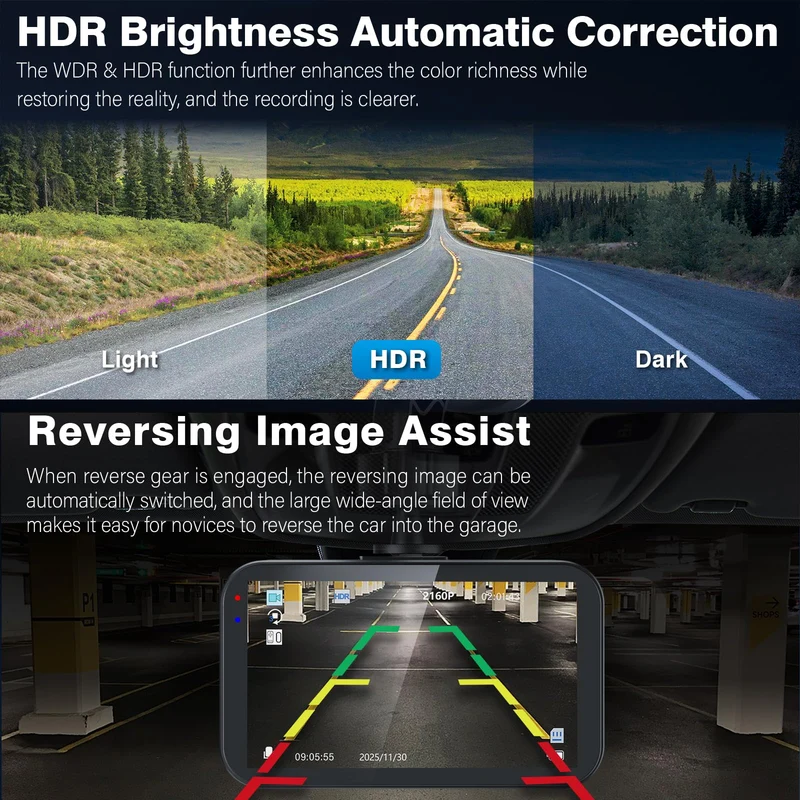 Miden 4K+2.5K Doppia Dashcam,Scheda SD 64G,2160P+1600P UHD Telecamera per Auto,Dash Cam Auto IPS 3.2" con Grandangolo di 336°,G-Sensor,Visione Notturna,WDR,Monitor di Parcheggio,Registrazione in Loop