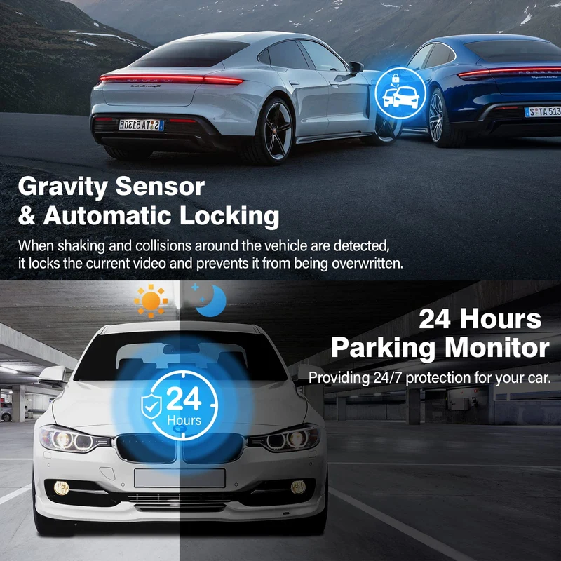 Miden 4K+2.5K Doppia Dashcam,Scheda SD 64G,2160P+1600P UHD Telecamera per Auto,Dash Cam Auto IPS 3.2" con Grandangolo di 336°,G-Sensor,Visione Notturna,WDR,Monitor di Parcheggio,Registrazione in Loop
