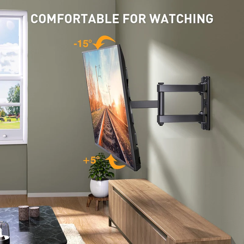 Perlegear Supporto da Parete per TV da 26 a 60 Pollici, Staffa TV con Braccio Girevole ed Estendibile, Max VESA 400x400, Supporto Ultra Resistente 45 kg - PGMFK6
