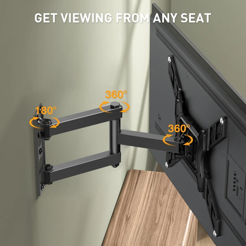 Perlegear Supporto da Parete per TV da 26 a 60 Pollici, Staffa TV con Braccio Girevole ed Estendibile, Max VESA 400x400, Supporto Ultra Resistente 45 kg - PGMFK6