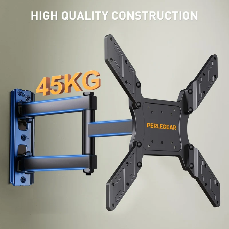 Perlegear Supporto da Parete per TV da 26 a 60 Pollici, Staffa TV con Braccio Girevole ed Estendibile, Max VESA 400x400, Supporto Ultra Resistente 45 kg - PGMFK6