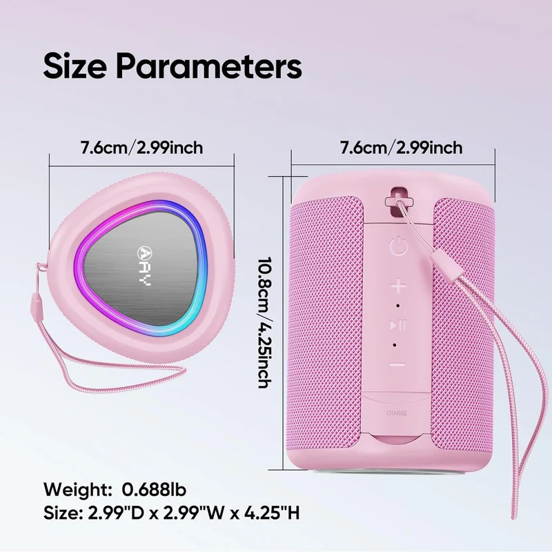 AY Cassa Bluetooth Portatile con Luci, Impermeabile IPX5, Stereo Paring, Ingresso AUX&TF-Card, 24 Ore di Riproduzione, Piccolo Altoparlante wireless Bluetooth 5.3, Perfetto per Casa,Feste,All'aperto