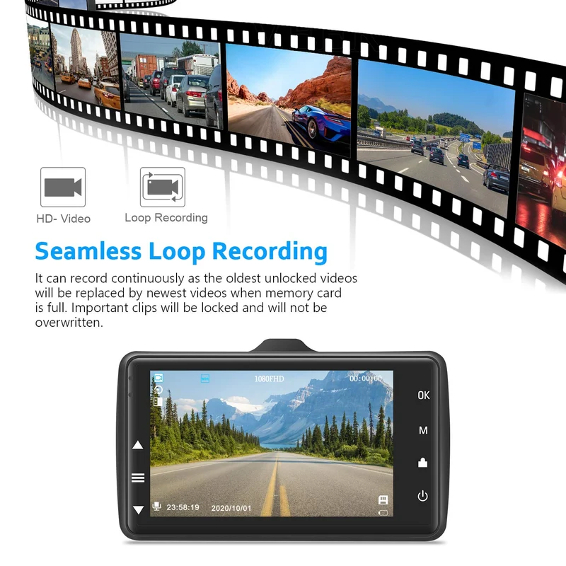 Dash Cam Auto con 32G SD, BOOGIIO 1080P FHD Dash Cam Schermo IPS da 3 Pollici Grandangolo 170° Dashcam con WDR, G-Sensor, Monitoraggio del Parcheggio, Registrazione in Loop, Rilevamento del Movimento