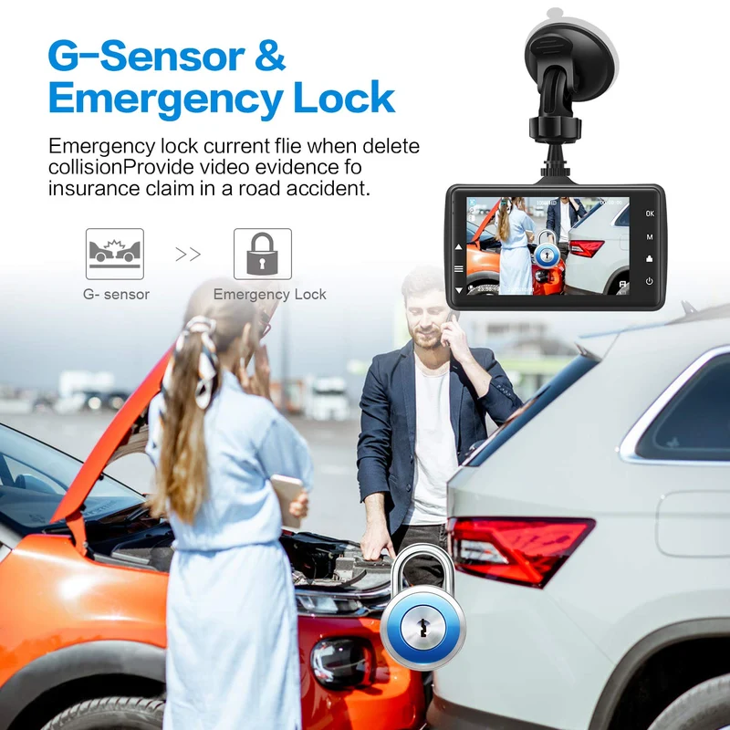 Dash Cam Auto con 32G SD, BOOGIIO 1080P FHD Dash Cam Schermo IPS da 3 Pollici Grandangolo 170° Dashcam con WDR, G-Sensor, Monitoraggio del Parcheggio, Registrazione in Loop, Rilevamento del Movimento