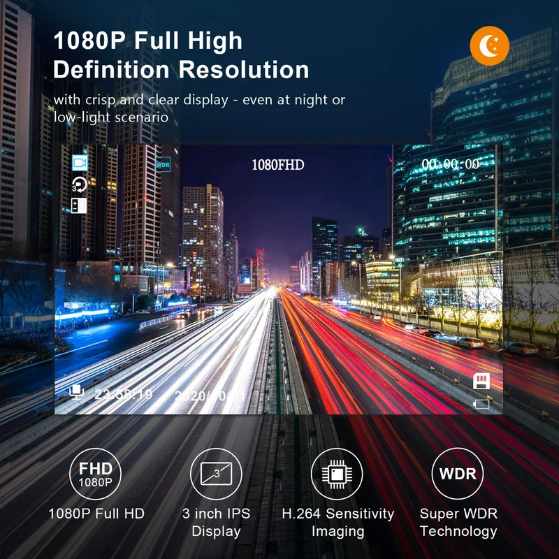 Dash Cam Auto con 32G SD, BOOGIIO 1080P FHD Dash Cam Schermo IPS da 3 Pollici Grandangolo 170° Dashcam con WDR, G-Sensor, Monitoraggio del Parcheggio, Registrazione in Loop, Rilevamento del Movimento