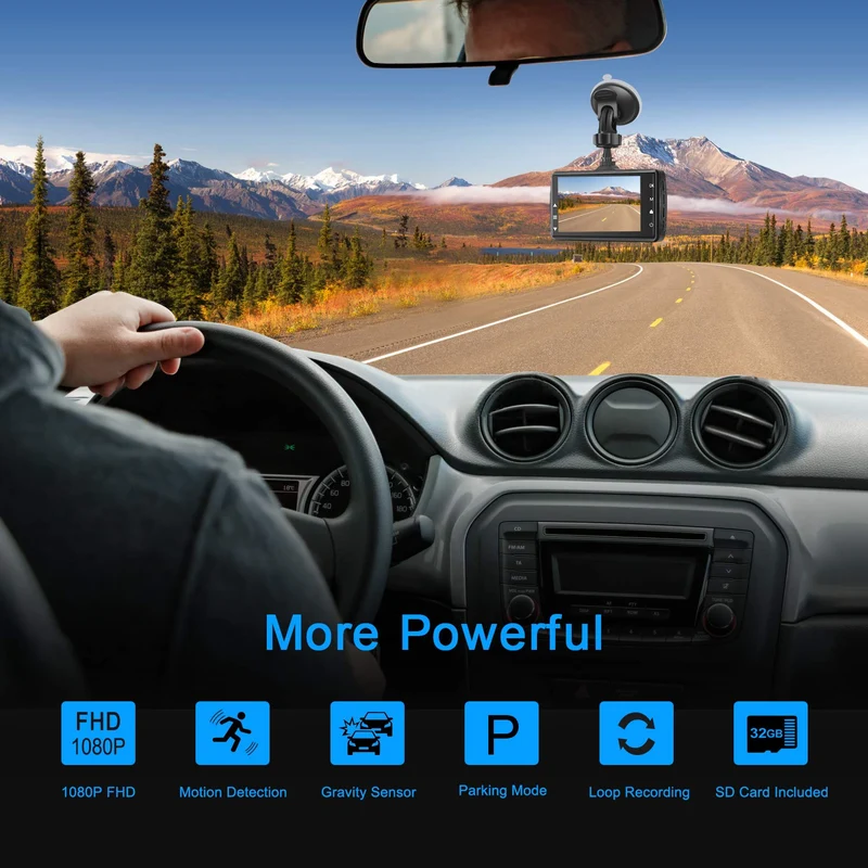 Dash Cam Auto con 32G SD, BOOGIIO 1080P FHD Dash Cam Schermo IPS da 3 Pollici Grandangolo 170° Dashcam con WDR, G-Sensor, Monitoraggio del Parcheggio, Registrazione in Loop, Rilevamento del Movimento