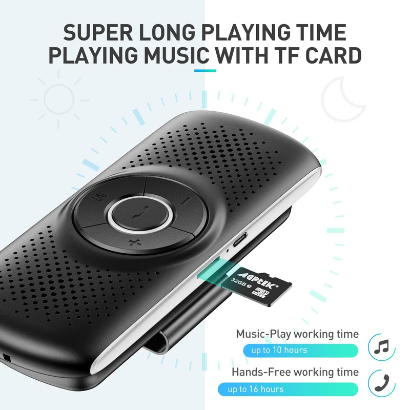 AGPTEK Vivavoce Auto Bluetooth 5.3 con Siri Assistente Comandi Vocali di Google Altoparlante Kit e Scheda TF Supporto per Aletta Parasole Connessione Automatica, Nero
