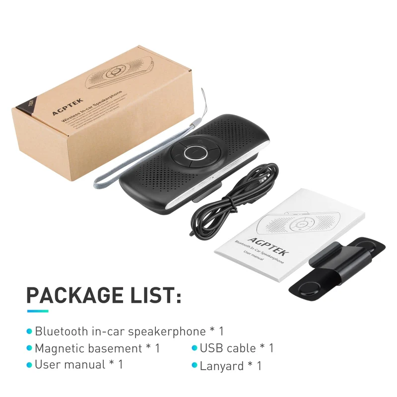 AGPTEK Vivavoce Auto Bluetooth 5.3 con Siri Assistente Comandi Vocali di Google Altoparlante Kit e Scheda TF Supporto per Aletta Parasole Connessione Automatica, Nero