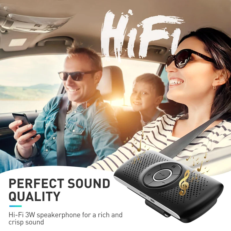 AGPTEK Vivavoce Auto Bluetooth 5.3 con Siri Assistente Comandi Vocali di Google Altoparlante Kit e Scheda TF Supporto per Aletta Parasole Connessione Automatica, Nero