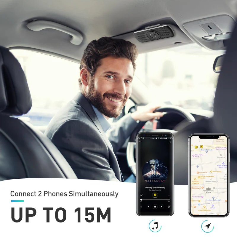 AGPTEK Vivavoce Auto Bluetooth 5.3 con Siri Assistente Comandi Vocali di Google Altoparlante Kit e Scheda TF Supporto per Aletta Parasole Connessione Automatica, Nero