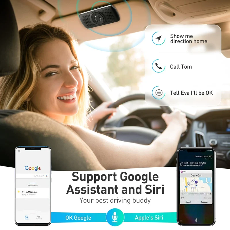 AGPTEK Vivavoce Auto Bluetooth 5.3 con Siri Assistente Comandi Vocali di Google Altoparlante Kit e Scheda TF Supporto per Aletta Parasole Connessione Automatica, Nero