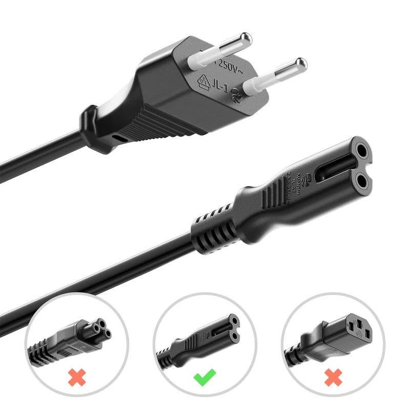 2m Cavo di Alimentazione Elettrico Spina Tipo C Europlug a Presa C7 Cavo Euro per Piccoli Elettrodomestici Euro 8 TV Blu-Ray Alimentatori - Nero