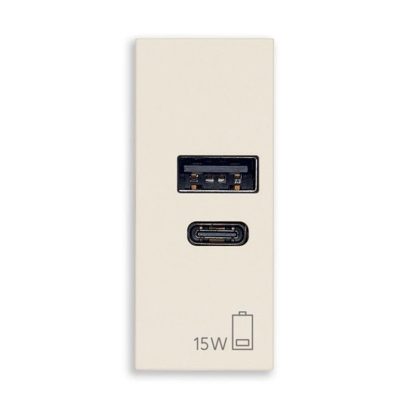 VIMAR 30292.AC15C - Caricatore USB 3A 15W porte tipo A e C VIMAR Linea Canapa