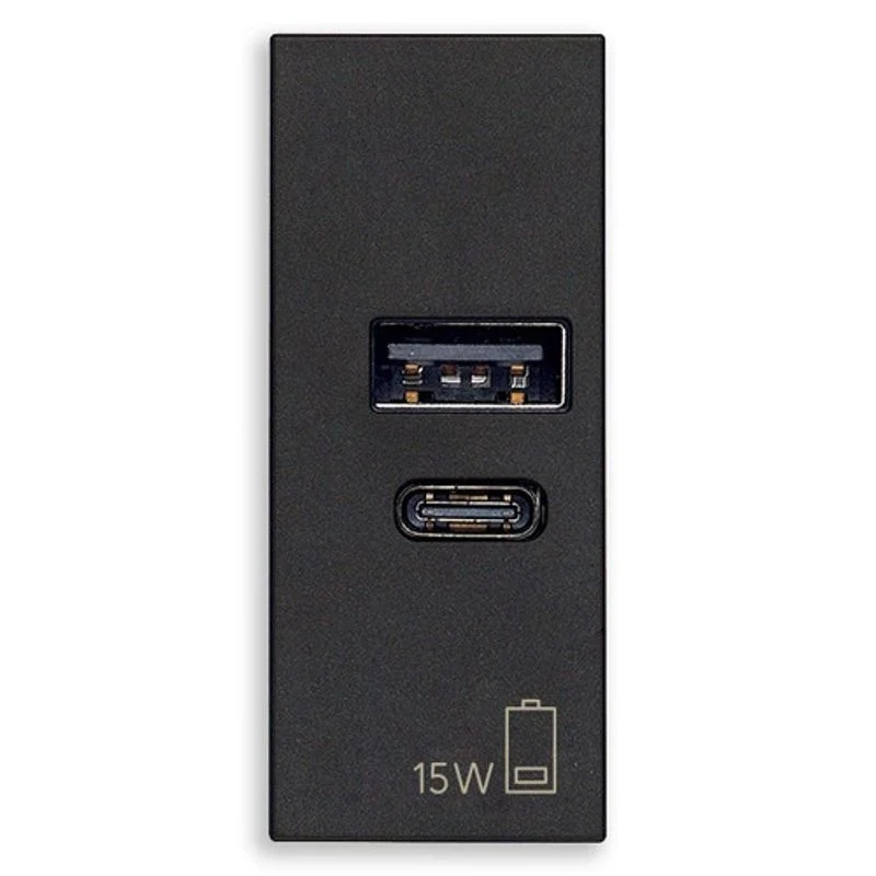 VIMAR 30292.AC15G - ALIMENTATORE USB A+C 15W 5V 1M NERO