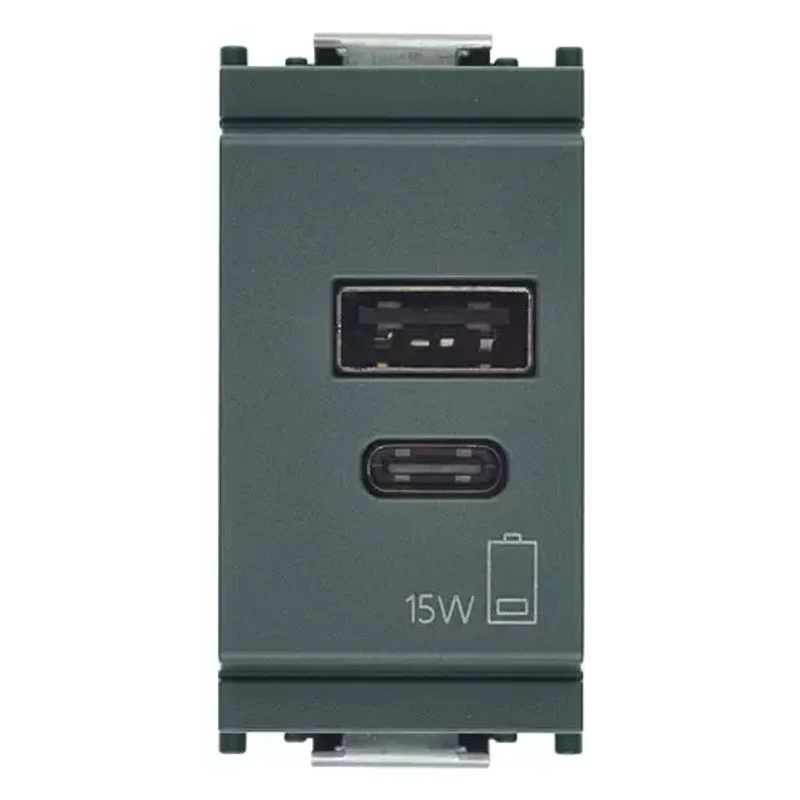 VIMAR 16292.AC.15 - Alimentatore USB A+C 5V 3A 15W 1M grigio
