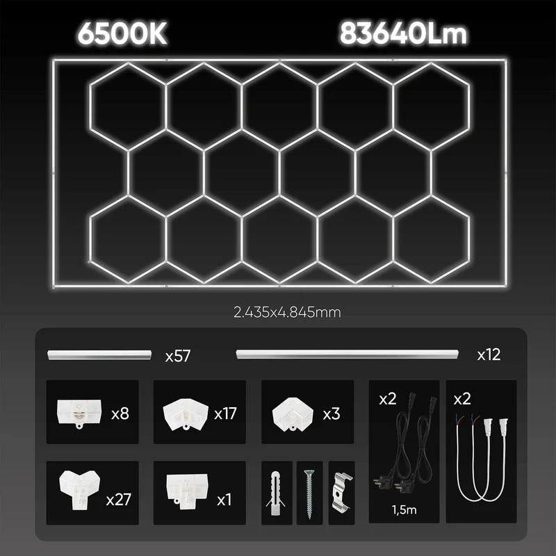 SET DI PLAFONIERE ESAGONALI A LED JBM 54805 2430x4835mm con supporto e telaio metallico e kit pendini SERIE619