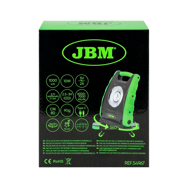 FARO LED 10W CON SENSORE DI MOVIMENTO A INFRAROSSI 54967 JBM