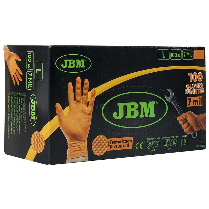 Guanti nitrile diamantati JBM arancioni conf.100pz