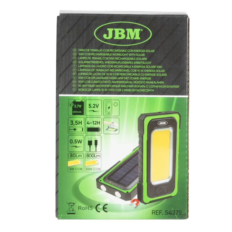 FARO LED PORTATILE CON BASE MAGNETICA SOLARE RICARICABILE - 800LM 54379 JBM