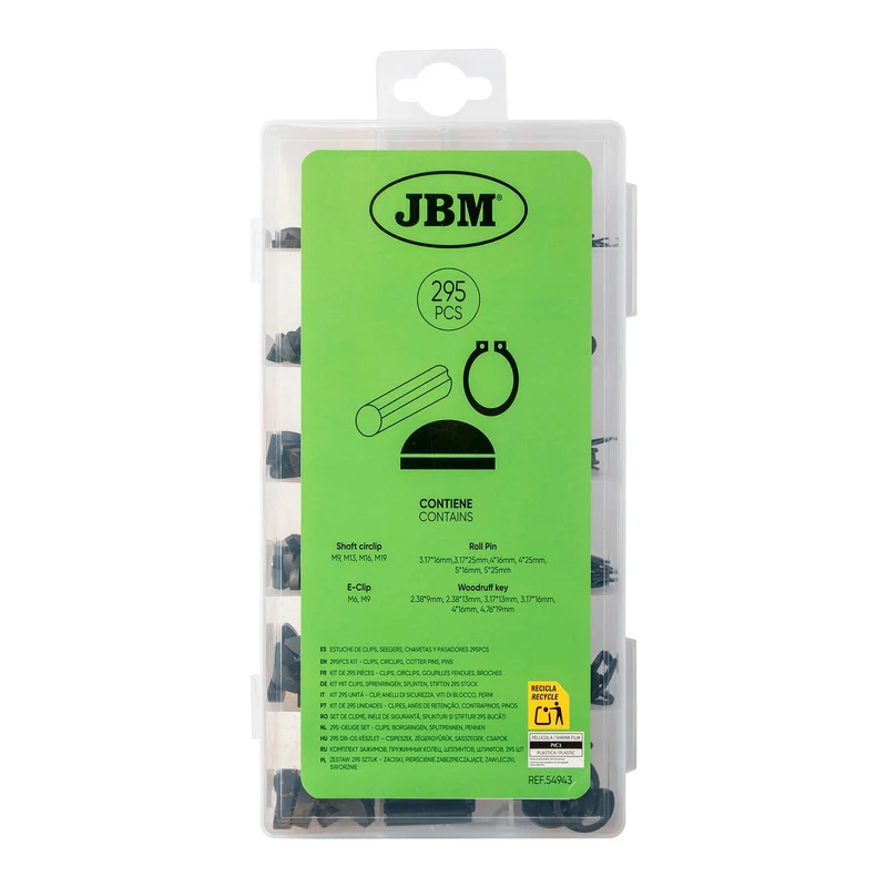 KIT 295 UNITÀ - CLIP, ANELLI DI SICUREZZA, VITI DI BLOCCO, PERNI 54943 JBM