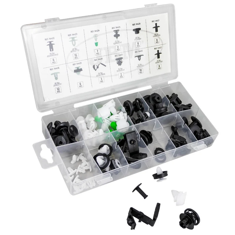 ASSORTIMENTO DI 79 PZ. CLIP PER PANNELLI PORTA/MODANATURA/TAPPEZZATURA VAG/SEAT/SKODA 53716 JBM