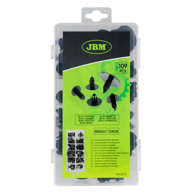 ASSORTIMENTO DI 109 PZ. CLIP PER TAPPEZZATURA RENAULT DACIA 53712 JBM